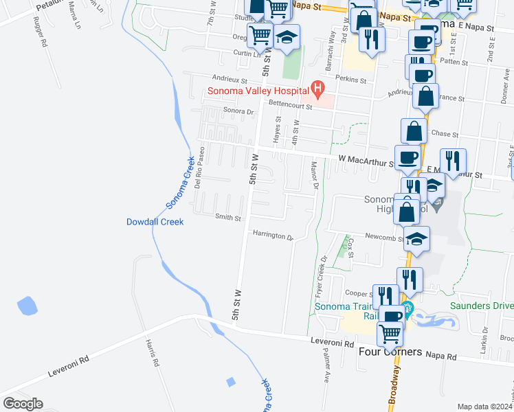 map of restaurants, bars, coffee shops, grocery stores, and more near 485 Emilys Meadow Court in Sonoma