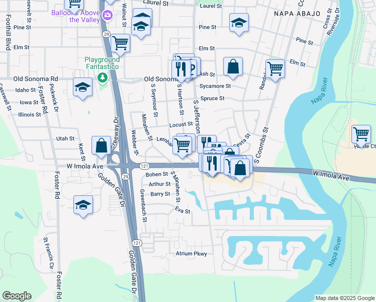 map of restaurants, bars, coffee shops, grocery stores, and more near 1859 Hemlock Street in Napa