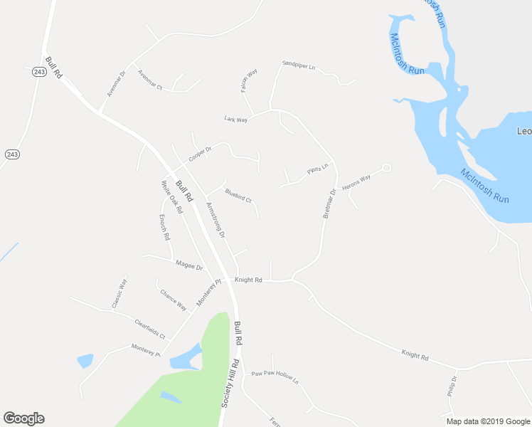 map of restaurants, bars, coffee shops, grocery stores, and more near 22408 Bluebird Court in Leonardtown