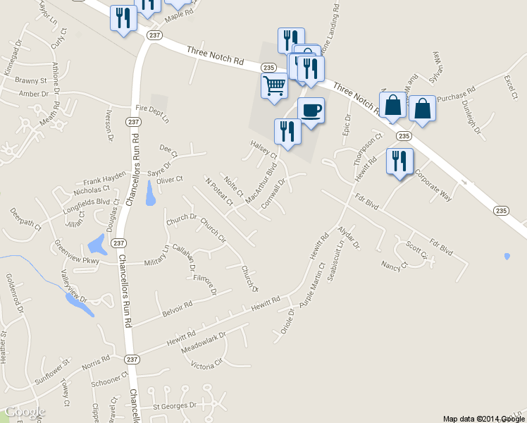 map of restaurants, bars, coffee shops, grocery stores, and more near 45922 Novosel Court in California