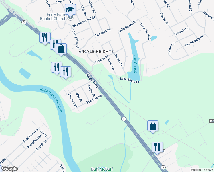 map of restaurants, bars, coffee shops, grocery stores, and more near 312 Ecco Drive in Fredericksburg