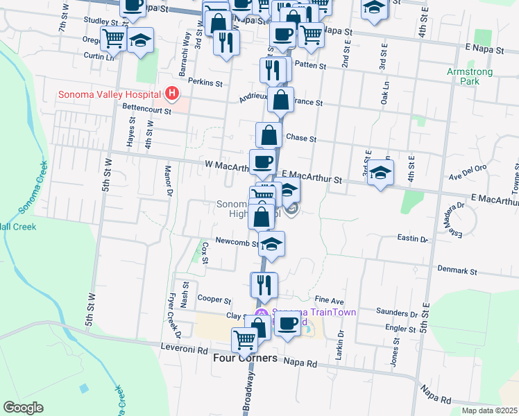map of restaurants, bars, coffee shops, grocery stores, and more near 1006 1st Street West in Sonoma