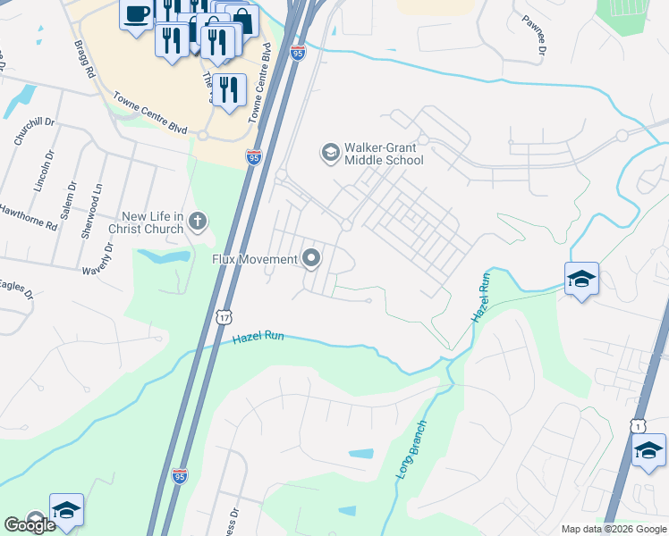 map of restaurants, bars, coffee shops, grocery stores, and more near 1109 Anderson Street in Fredericksburg