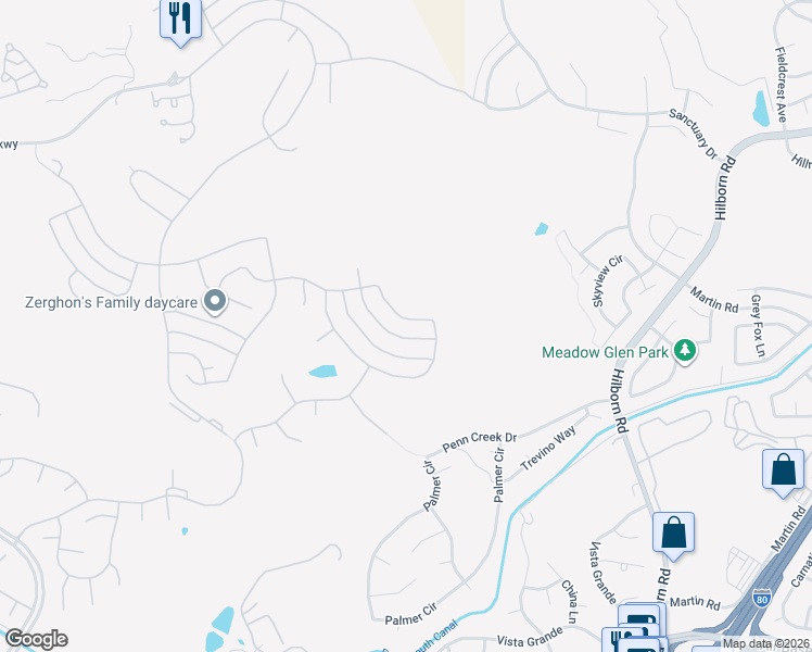 map of restaurants, bars, coffee shops, grocery stores, and more near 3117 Cherry Valley Circle in Fairfield