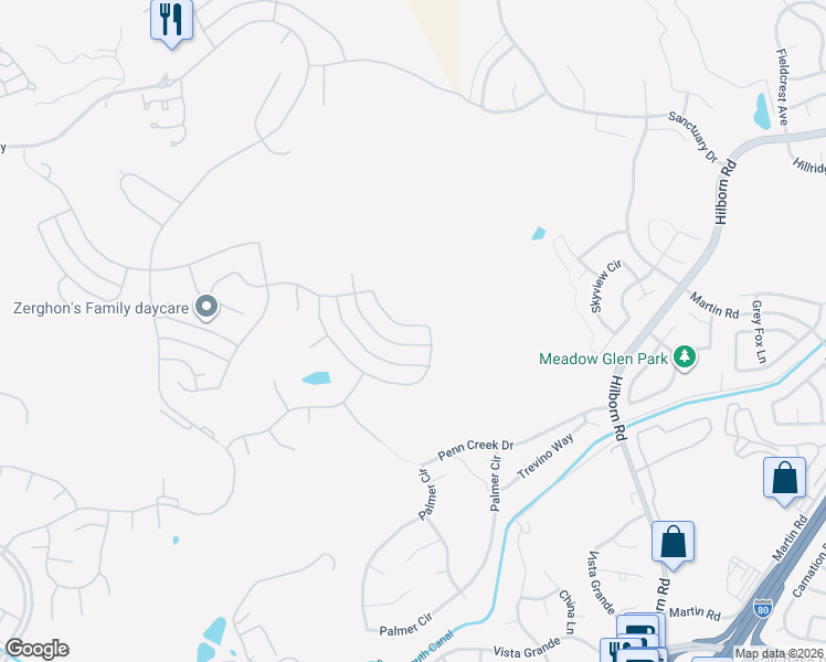 map of restaurants, bars, coffee shops, grocery stores, and more near 3117 Cherry Valley Circle in Fairfield