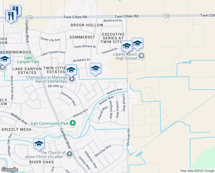 map of restaurants, bars, coffee shops, grocery stores, and more near 964 Steele Way in Galt