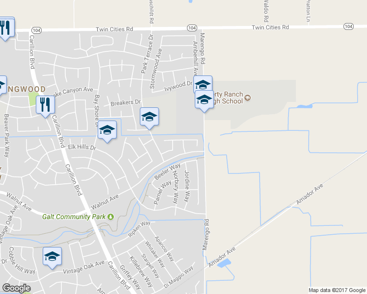 map of restaurants, bars, coffee shops, grocery stores, and more near 961 Neville Way in Galt