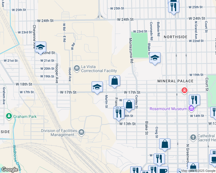 map of restaurants, bars, coffee shops, grocery stores, and more near 1230 West 18th Street in Pueblo