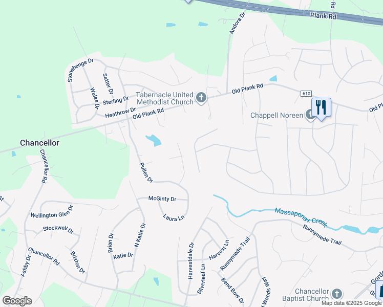 map of restaurants, bars, coffee shops, grocery stores, and more near 11814 Hunting Ridge Drive in Fredericksburg