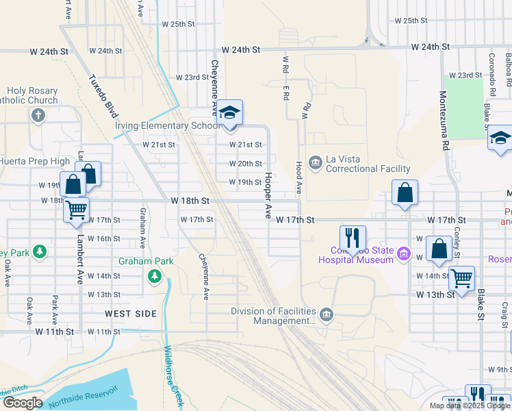 map of restaurants, bars, coffee shops, grocery stores, and more near 1610 West 18th Street in Pueblo