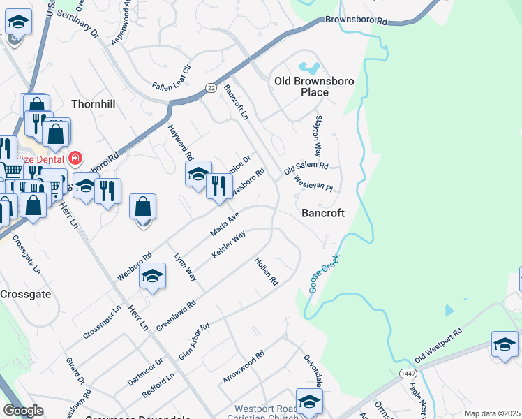 map of restaurants, bars, coffee shops, grocery stores, and more near 7414 Maria Avenue in Louisville