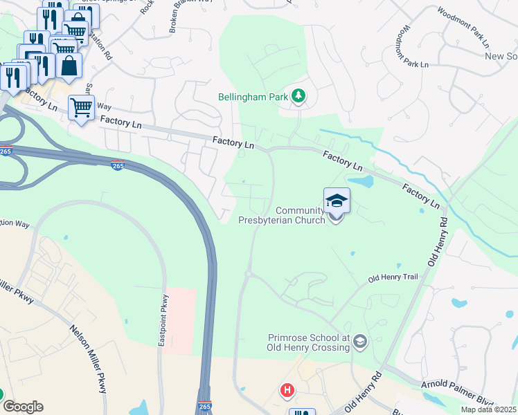 map of restaurants, bars, coffee shops, grocery stores, and more near 3300 Altabrook Drive in Louisville