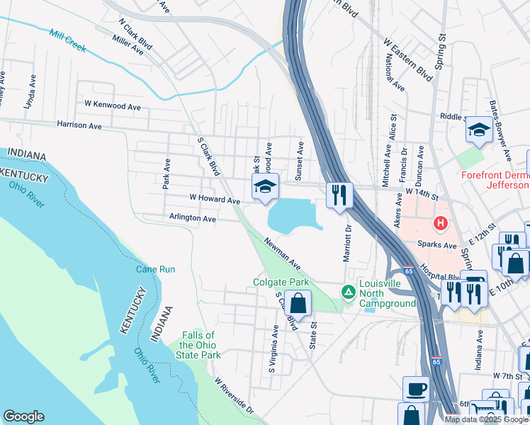 map of restaurants, bars, coffee shops, grocery stores, and more near 18 Lakeshore Drive in Clarksville