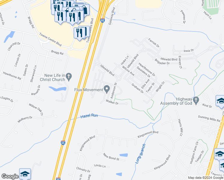 map of restaurants, bars, coffee shops, grocery stores, and more near 1108 Anderson Street in Fredericksburg