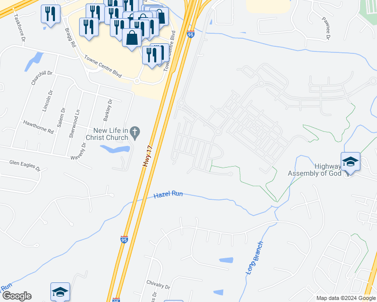 map of restaurants, bars, coffee shops, grocery stores, and more near 1125 Hampton Street in Fredericksburg