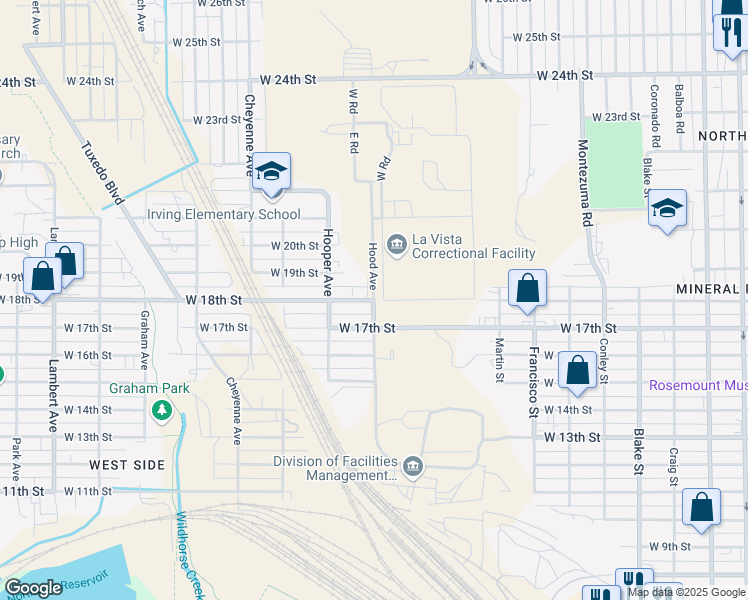 map of restaurants, bars, coffee shops, grocery stores, and more near 1800 Hood Avenue in Pueblo