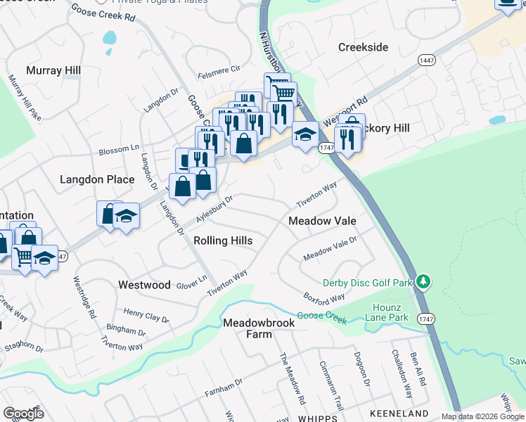 map of restaurants, bars, coffee shops, grocery stores, and more near in Rolling Hills