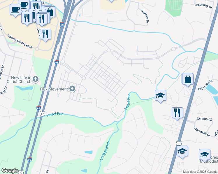 map of restaurants, bars, coffee shops, grocery stores, and more near 1210 Ellis Avenue in Fredericksburg