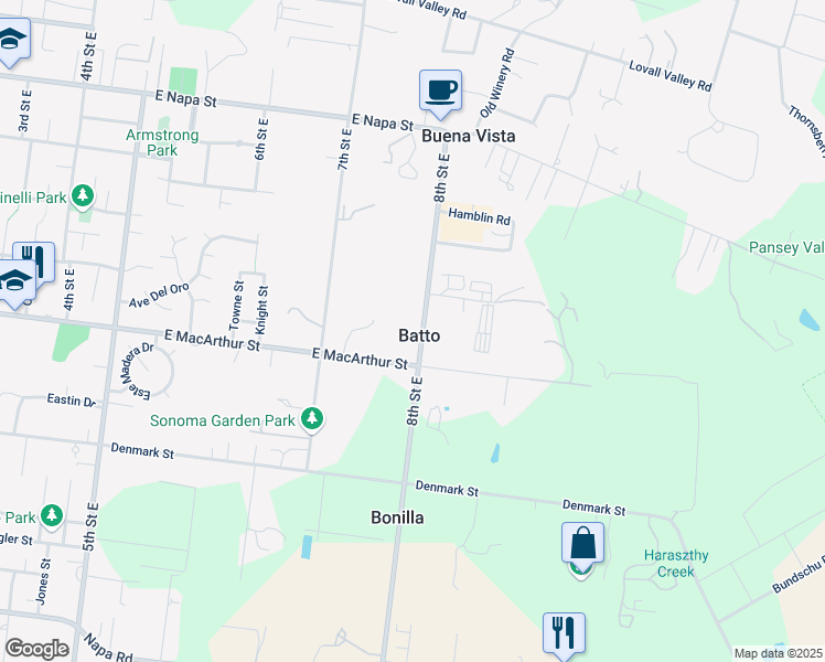 map of restaurants, bars, coffee shops, grocery stores, and more near 1164 East Macarthur Street in Sonoma