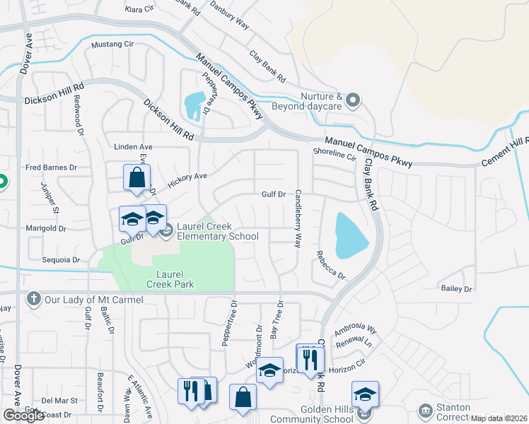 map of restaurants, bars, coffee shops, grocery stores, and more near 2905 Eucalyptus Court in Fairfield