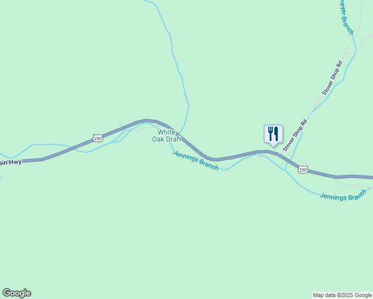 map of restaurants, bars, coffee shops, grocery stores, and more near 2358 Hankey Mountain Highway in Churchville