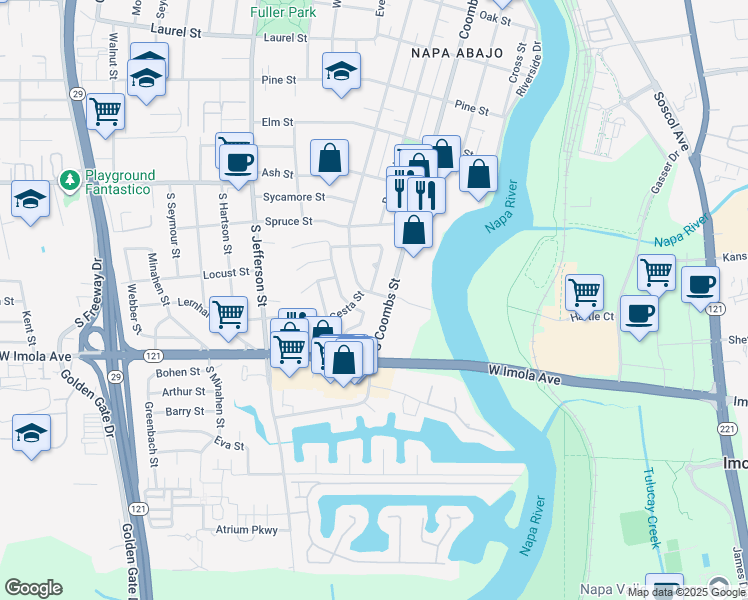 map of restaurants, bars, coffee shops, grocery stores, and more near 14 Arboreo Street in Napa
