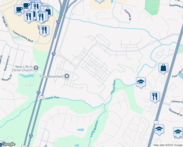 map of restaurants, bars, coffee shops, grocery stores, and more near 1207 Graham Drive in Fredericksburg
