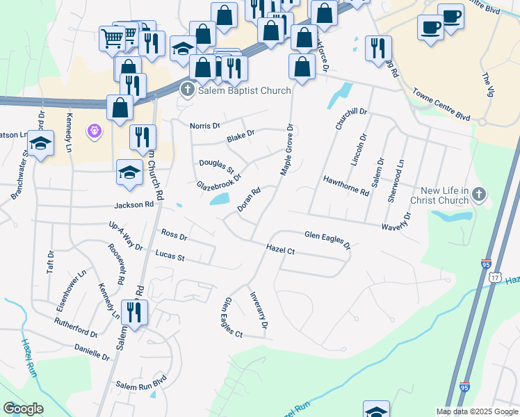 map of restaurants, bars, coffee shops, grocery stores, and more near 604 Maple Grove Drive in Fredericksburg