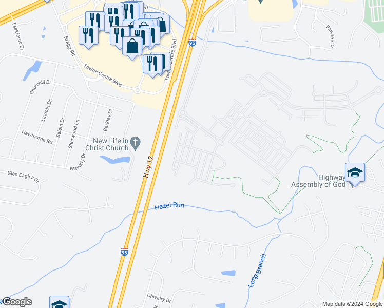 map of restaurants, bars, coffee shops, grocery stores, and more near 1111 Hampton Street in Fredericksburg
