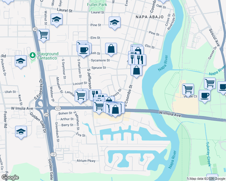 map of restaurants, bars, coffee shops, grocery stores, and more near 1310 Hemlock Street in Napa