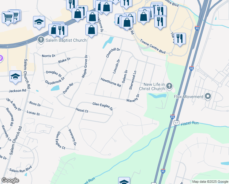 map of restaurants, bars, coffee shops, grocery stores, and more near 3 Wilson Court in Fredericksburg