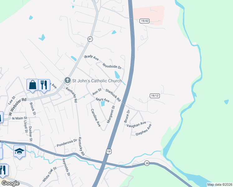 map of restaurants, bars, coffee shops, grocery stores, and more near 351 Starbuck Road in Summersville