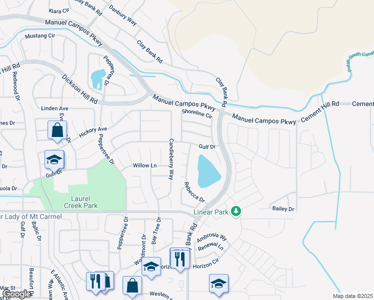 map of restaurants, bars, coffee shops, grocery stores, and more near 1209 Gulf Drive in Fairfield
