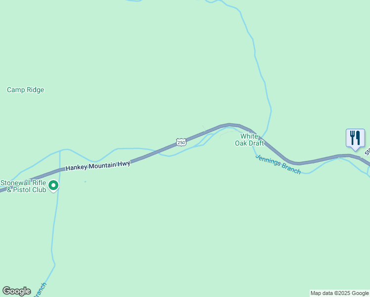 map of restaurants, bars, coffee shops, grocery stores, and more near 2520 Hankey Mountain Highway in Churchville