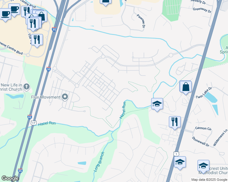 map of restaurants, bars, coffee shops, grocery stores, and more near 1008 Saunders Drive in Fredericksburg