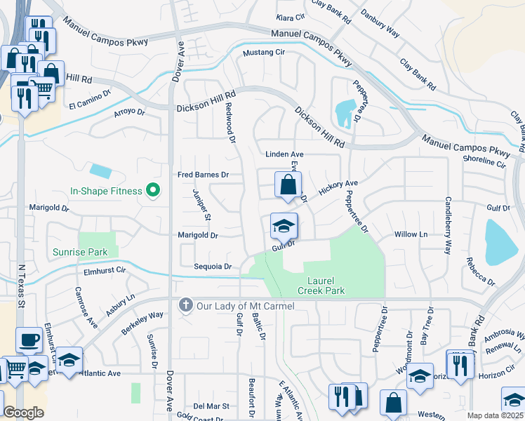 map of restaurants, bars, coffee shops, grocery stores, and more near 3035 Pecan Drive in Fairfield
