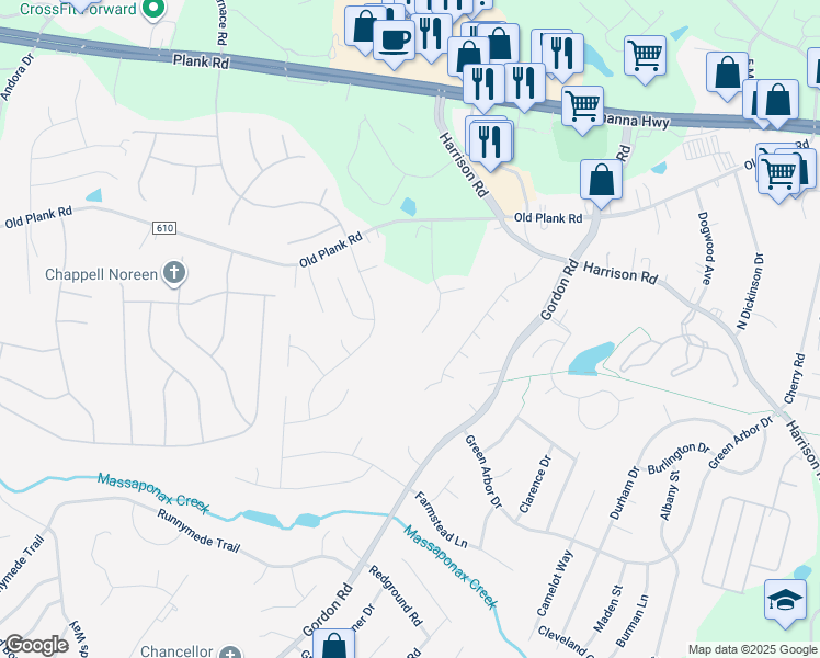 map of restaurants, bars, coffee shops, grocery stores, and more near 11902 Ziyad Drive in Fredericksburg