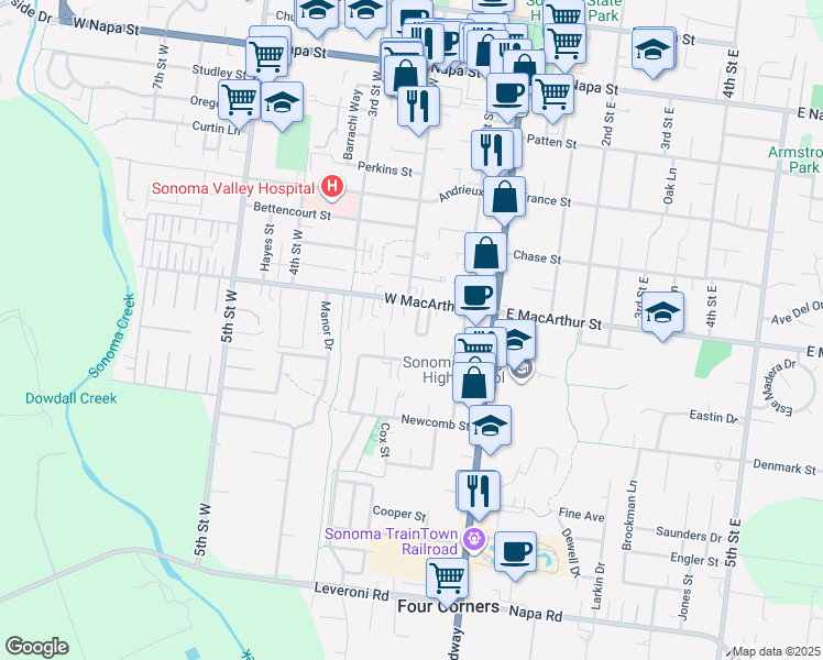 map of restaurants, bars, coffee shops, grocery stores, and more near 946 Boccoli Street in Sonoma