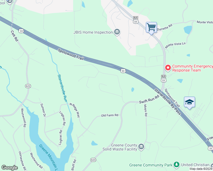 map of restaurants, bars, coffee shops, grocery stores, and more near 199 Lawsons Farm Circle in Ruckersville