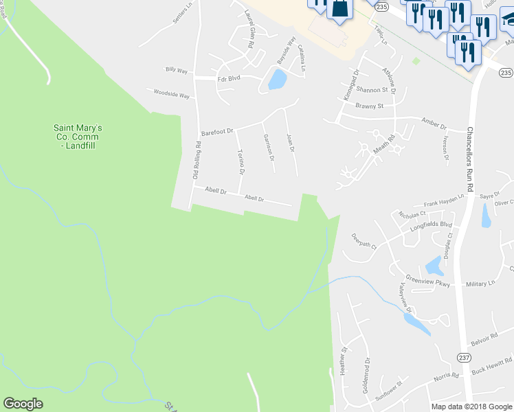 map of restaurants, bars, coffee shops, grocery stores, and more near 45317 Abell Drive in California