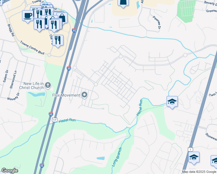 map of restaurants, bars, coffee shops, grocery stores, and more near 1403 Graham Drive in Fredericksburg
