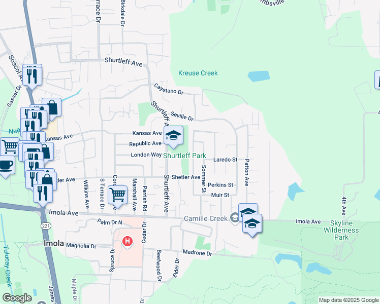 map of restaurants, bars, coffee shops, grocery stores, and more near 2037 Russell Street in Napa