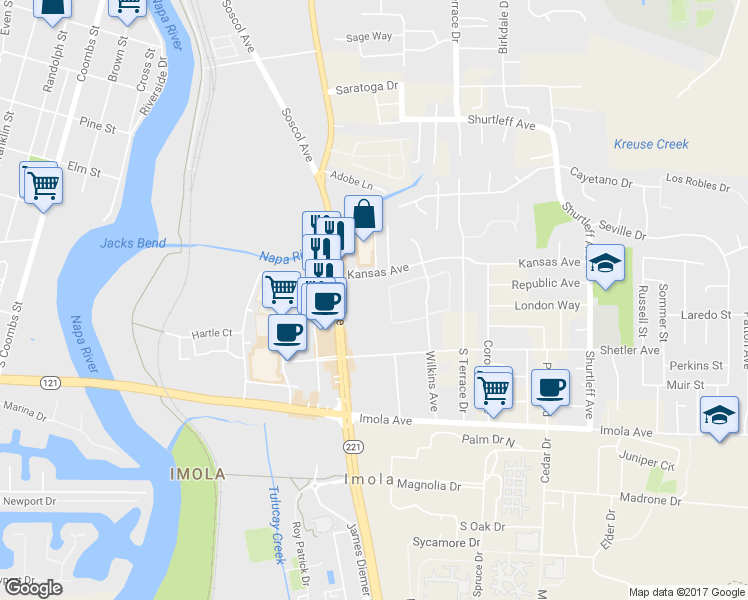map of restaurants, bars, coffee shops, grocery stores, and more near 232 Soscol Avenue in Napa