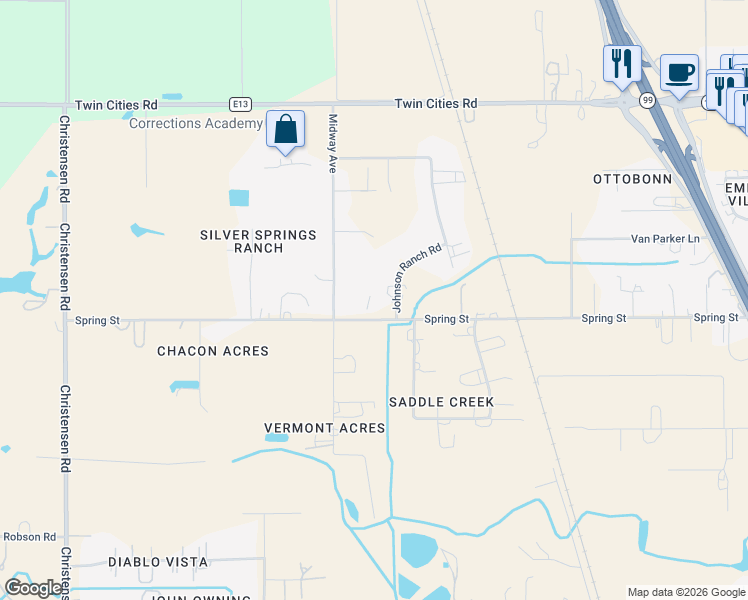 map of restaurants, bars, coffee shops, grocery stores, and more near 9991 Spring Street in Galt