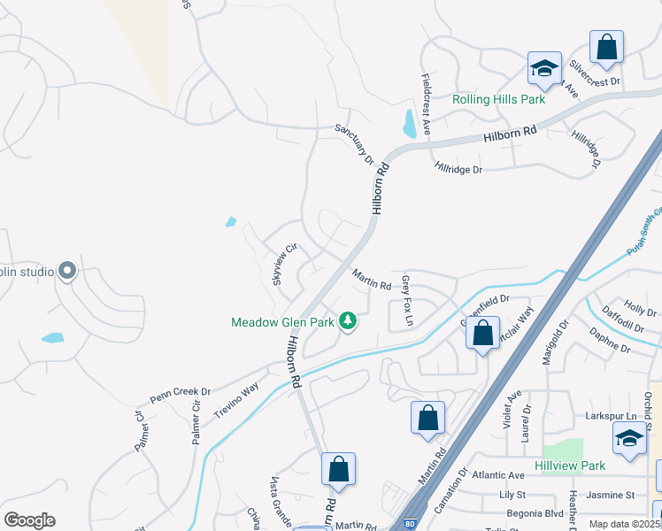 map of restaurants, bars, coffee shops, grocery stores, and more near 2312 Skyview Place in Fairfield