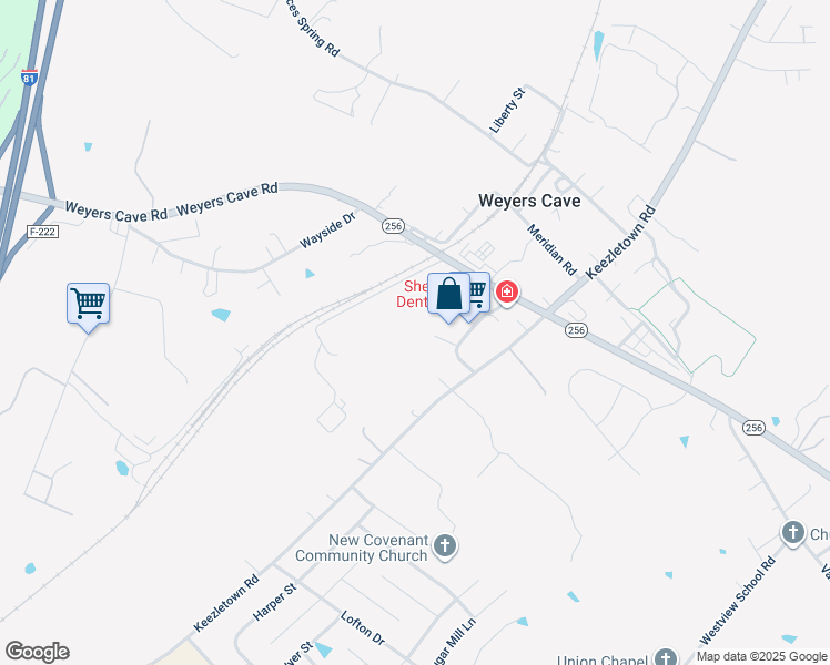 map of restaurants, bars, coffee shops, grocery stores, and more near in Weyers Cave