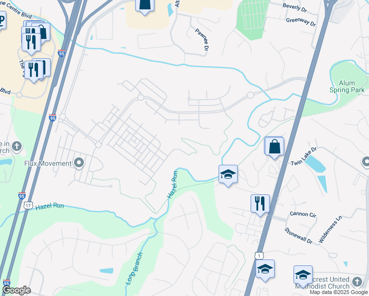 map of restaurants, bars, coffee shops, grocery stores, and more near 1007 Wright Court in Fredericksburg