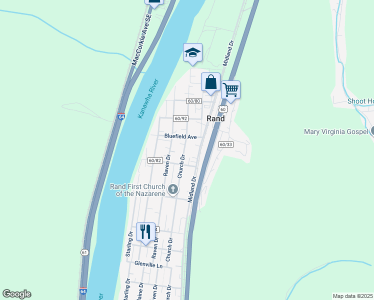 map of restaurants, bars, coffee shops, grocery stores, and more near 5112 Church Drive in Charleston