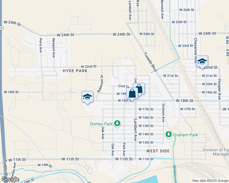 map of restaurants, bars, coffee shops, grocery stores, and more near 2343 West 19th Street in Pueblo