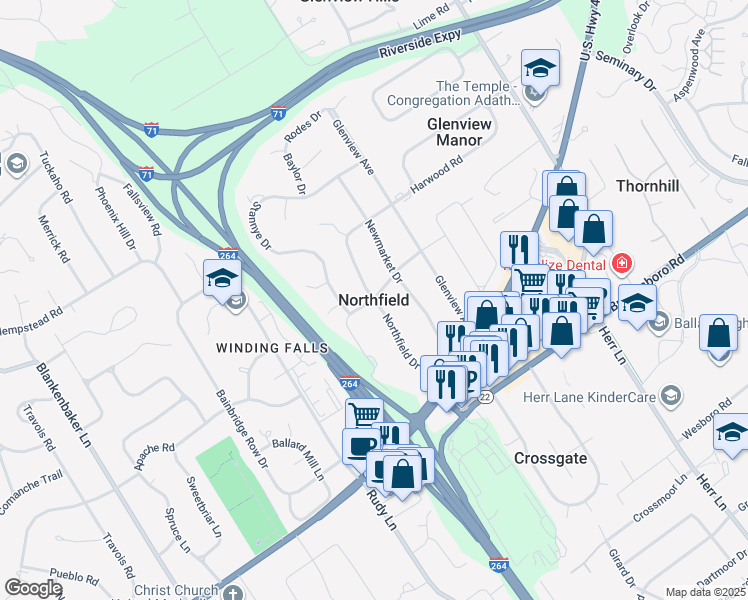map of restaurants, bars, coffee shops, grocery stores, and more near in Northfield